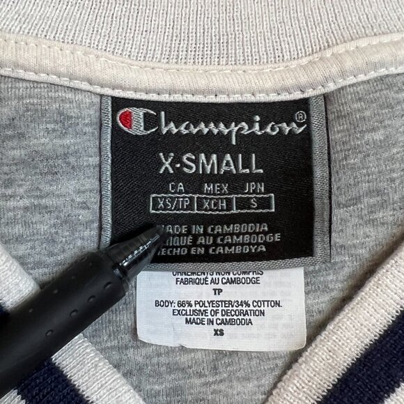 Champion Womens Sherpa Fleece Varsity Bomber Zip Jacket Cream Navy Stripe XS - Picture 7 of 11